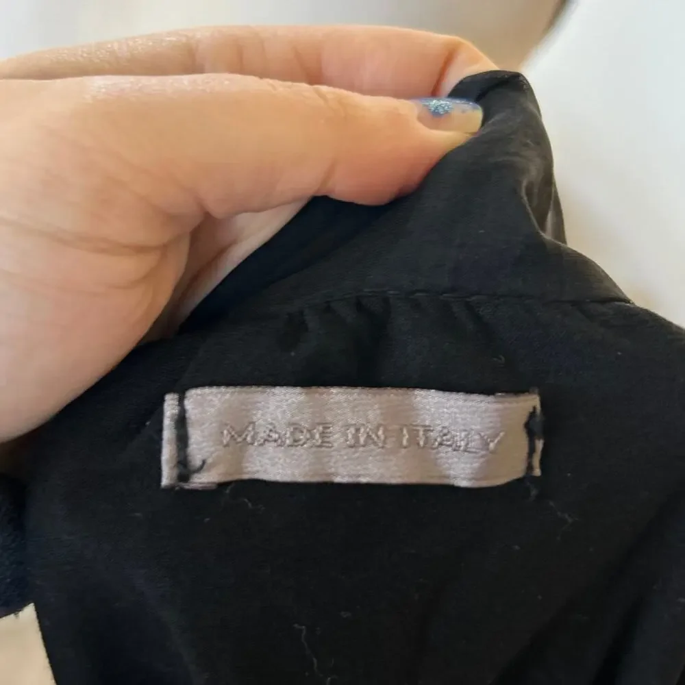 Made in Italy Black Silk High Tie Neck Blouse Whimsygoth Coquette Romantic - Picture 6 of 7